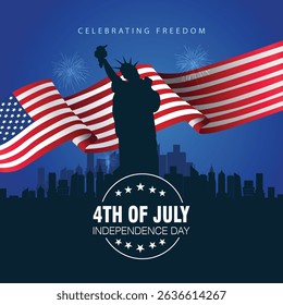 happy independence day. 3d flag with statue of liberty. vector illustration design	