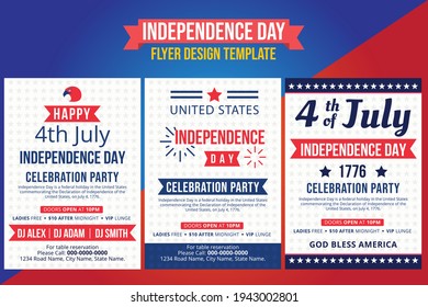 Happy independence day 4 th july flyer design set, set of poster design United states of america day. United states of america independence day. 4th july Happy independence day flyer design template. 