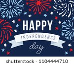Happy Independence day, 4th July national holiday. Festive greeting card, invitation with hand drawn fireworks in USA flag colors. Vector illustration background, web banner.