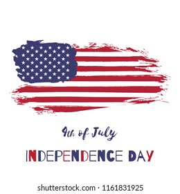 Happy Independence Day. 4th of July, United States of America vector watercolor national flag icon. Hand drawn ink illustration with dry brush stains, strokes, stripes, spots. Isolated background.
