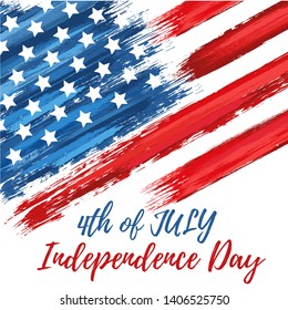 Happy independence day 4th of July. United states of America day greeting card. American flag symbol with paint brush strokes. National patriotic and political holiday poster vector illustration.