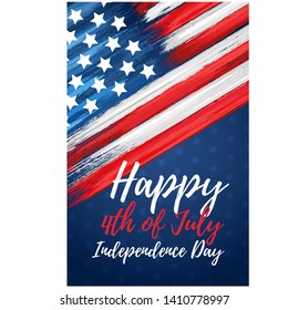 Happy independence day 4th of July. United states of America day greeting card. American flag symbol with paint brush strokes. National patriotic and political holiday poster vector illustration.