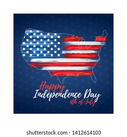 Happy independence day 4th of July. United states of America day greeting card. American flag symbol with paint brush strokes. National patriotic and political holiday poster vector illustration.