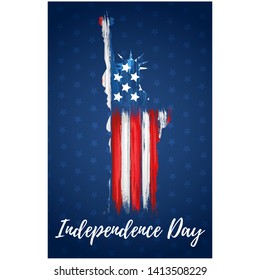 Happy independence day 4th of July. United states of America day greeting card with liberty statue. American flag symbol with paint brush strokes. National patriotic and political holiday poster