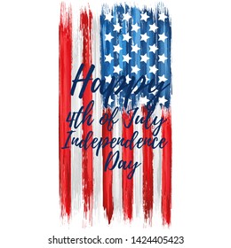 Happy independence day 4th of July. United states of America day greeting card. American flag symbol with paint brush strokes. National patriotic and political holiday poster vector illustration.