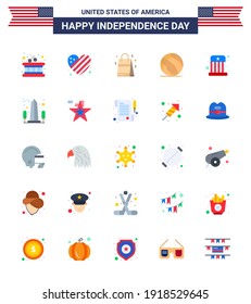 Happy Independence Day 4th July Set of 25 Flats American Pictograph of kids; circus; handbag; usa; ball Editable USA Day Vector Design Elements