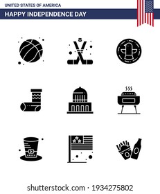 Happy Independence Day 4th July Set of 9 Solid Glyphs American Pictograph of building; festivity; america; christmas; eagle Editable USA Day Vector Design Elements