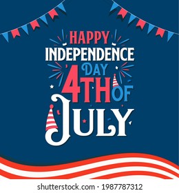 Happy Independence day 4th of July, Happy Independence day lettering Free Vector