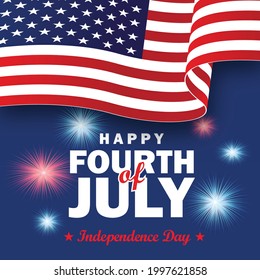 Happy Independence day 4th of July banner. USA Flag and fireworks.