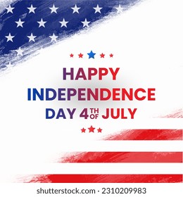 happy independence day 4th of july square banner for social media post with abstract gradient blue white and red background design