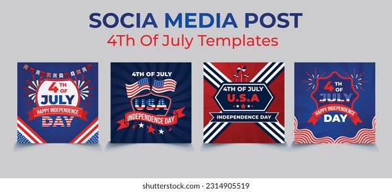 Happy independence day, 4th July, United states of America day. United states of America independence day. 4th July Happy independence day social media post design template. 
