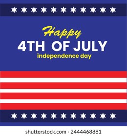 Happy Independence day, 4th July national holiday. Festive greeting card, invitation with hand drawn fireworks in USA flag colors. Vector illustration background, web banner.