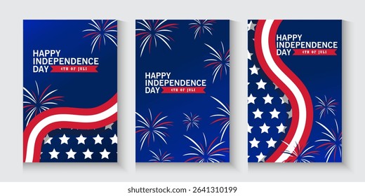 happy independence day 4th of July USA day banner, poster, cover,  waving with cityscape background with flag. 4th of July banner, greeting card. Vector illustration for ads promo, web, post