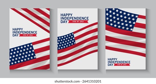 happy independence day 4th of July USA day banner, poster, cover,  waving with cityscape background with flag. 4th of July banner, greeting card. Vector illustration for ads promo, web, post