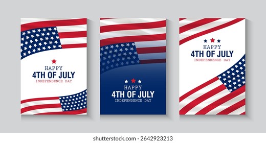 Happy independence day 4th of July USA day banner, poster, cover, waving with cityscape background with flag. 4th of July banner, greeting card. Vector illustration for ads promo, web, post	