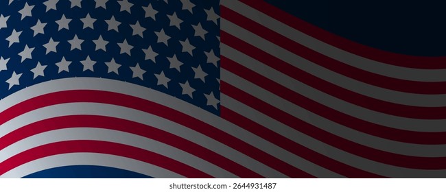 Happy independence day 4th of July USA day banner, poster, cover, waving with cityscape background with flag. 4th of July banner, greeting card. Vector illustration for ads promo, web, post	