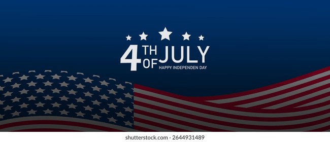 Happy independence day 4th of July USA day banner, poster, cover, waving with cityscape background with flag. 4th of July banner, greeting card. Vector illustration for ads promo, web, post	