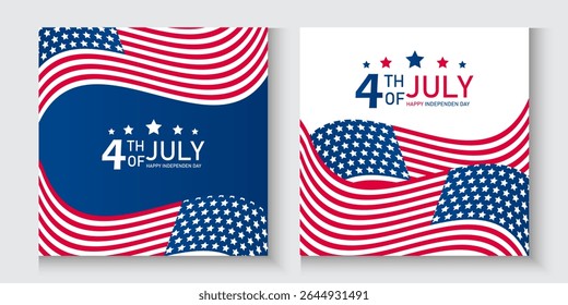 Happy independence day 4th of July USA day banner, poster, cover, waving with cityscape background with flag. 4th of July banner, greeting card. Vector illustration for ads promo, web, post	