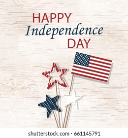 Happy Independence Day 4th july. Design Template background with hand drawn stars in national colors, American Flag for greeting cards, posters, banner, leaflets, brochure. Vector illustration.