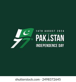 Happy Independence Day 77th Pakistan Logo icon flat symbol illustration. 14th August 2024 - Pakistan. Social Media Post and Flyer Template. Miner tower Pakistan