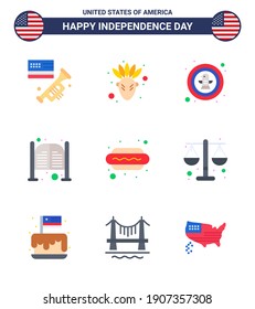 Happy Independence Day 9 Flats Icon Pack for Web and Print hot dog; day; bird; saloon; bar Editable USA Day Vector Design Elements