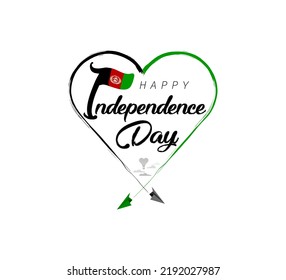 happy independence day of Afghanistan. Airplane draws cloud from heart. National flag vector illustration on white background.