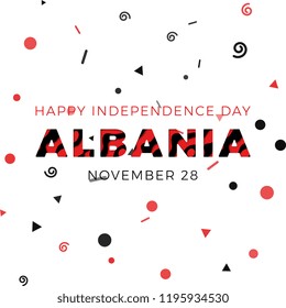 happy independence day of albania banner design layout with paper cut colorful layered text. vector illustration for greeting cards, posters, invitations, brochures
