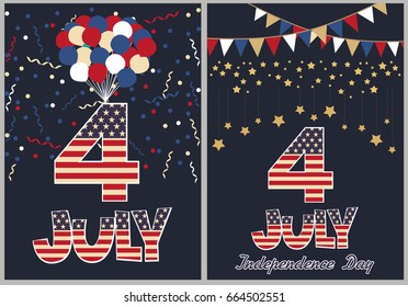 Happy Independence day of America greeting posters. Vector illustration