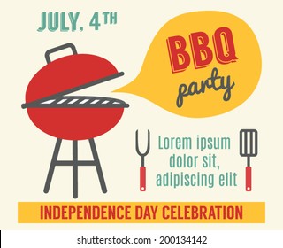 Happy Independence Day of America, invitation template, celebration card. BBQ party. 4th july. Vector illustration.