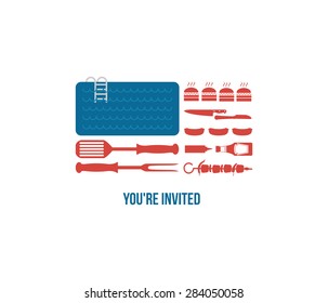 HAPPY independence day of America, invitation for pool party