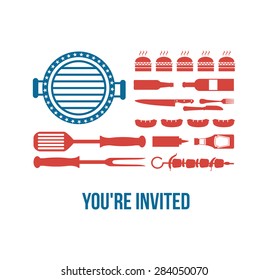 HAPPY independence day of America, invitation for bbq party