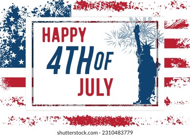 Happy Independence Day, America USA poster banner. Happy fourth of july Statue of Liberty, American waving flag