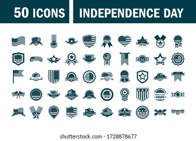happy independence day, american flag national freedom patriotism icons set vector illustration silhouette style