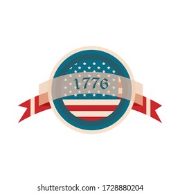 happy independence day, american flag date ribbon button vector illustration flat style icon