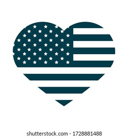 happy independence day, american flag shaped heart love nation vector illustration silhouette style icon