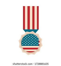 happy independence day, american flag pendant medal celebration vector illustration flat style icon