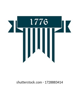 happy independence day, american flag color bunting date celebration vector illustration silhouette style icon