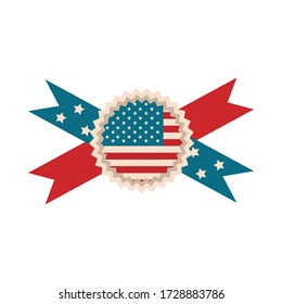 happy independence day, american flag rosette ribbon celebration vector illustration flat style icon