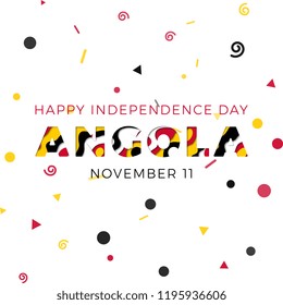 happy independence day of angola banner design layout with paper cut colorful layered text. vector illustration for greeting cards, posters, invitations, brochures