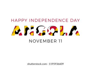 happy independence day of angola banner design layout with paper cut colorful layered text. vector illustration for greeting cards, posters, invitations, brochures
