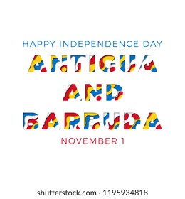 happy independence day of antigua and barbuda banner design layout with paper cut colorful layered text. vector illustration for greeting cards, posters, invitations, brochures