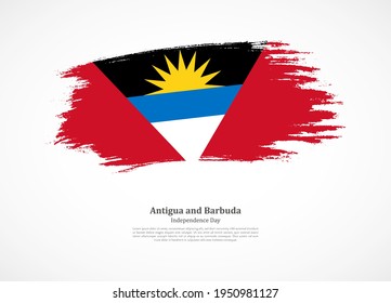 Happy independence day of Antigua and Barbuda with national flag on grunge texture