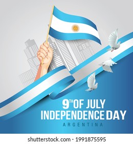 happy independence day Argentina 9th of July. hands holding with Argentina flag. vector illustration design.
