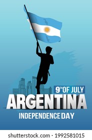 happy independence day Argentina 9th of July. vector illustration of Argentina man with flag. poster, banner , template design