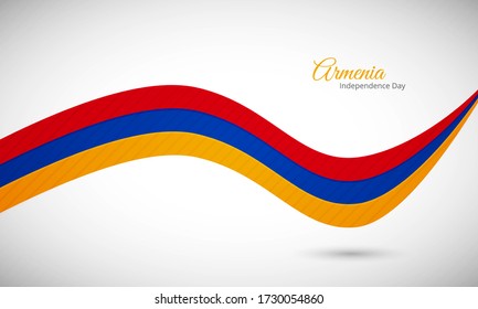 Happy independence day of Armenia. Classic shiny wavy Armenia flag background with text typography.