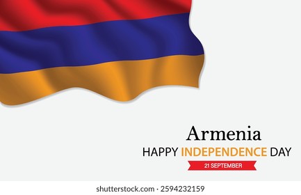 Happy Independence Day Armenia. September 21st. Celebrating Armenia Freedom, National Pride, and Heritage. Waving Armenian flag and lettering text design. Vector illustration.