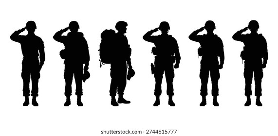 Happy Independence Day Army Vector – Patriotic Military Silhouette Clipart Design Set