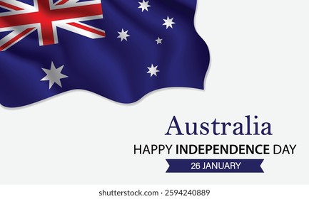 Happy Independence Day Australia. January 26th. Celebrating Australia Freedom, National Pride, and Heritage. Waving Australian flag and lettering text design. Vector illustration