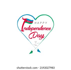 happy independence day of Azerbaijan. Airplane draws cloud from heart. National flag vector illustration on white background.