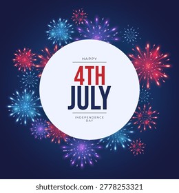 Happy Independence Day Background. 4th of July Greeting Card with Fireworks and Colors. Fourth of July vector background for Poster Banner Social media feed United States of America background.